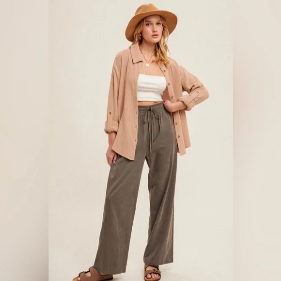 #H1 Crinkle Gauze Button Down Shirt 🤎 - Picture 1 of 4